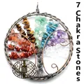 Vintage Tree of Life car hanging ornament with colorful natural crystal stone chips - Rainbow