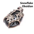 Vintage medieval style double flower pendant with black snowflake obsidian stone - Snowflake Obsidian