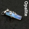 Elegant opalite crystal cylinder pendant necklace featuring a silver frog climbing detail - Opal