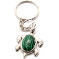 Portachiavi a forma di tartaruga con guscio intarsiato in pietra di malachite - Portachiavi / Malachite