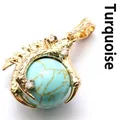 Exquisite golden dragon claw pendant necklace featuring a round turquoise stone bead charm - Turquoise