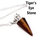 Pendule de radiesthésie en pierre d'oeil de tigre naturelle avec chaîne argent - Œil de tigre