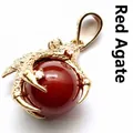 Exquisite golden dragon claw pendant necklace featuring a polished round red agate bead - Red Agate
