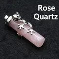 Elegant pink rose quartz pillar pendant featuring a silver frog for jewelry collections - Pendant / Rose Quartz
