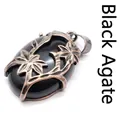 Vintage medieval style double flower pendant with polished black volcanic stone in copper finish - Black Agate