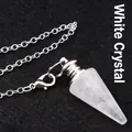 Variante de pendule en quartz blanc conique avec une attache de chaîne en argent fin - Cristal blanc