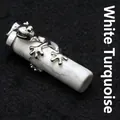 White howlite cylinder pendant with silver gecko lizard wrap decoration - Pendant / Howlite