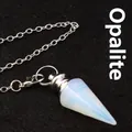 Collier pendule en cristal d'opalite conique avec chaîne en métal argenté pour radiesthésie - Opale