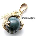 Intricate golden dragon claw pendant featuring a polished Indian green agate stone bead - India Agate