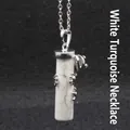 Cylindrical white howlite stone pendant necklace featuring a small silver frog charm - Necklace Set / Howlite