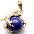 Gold-plated dragon claw pendant holding a natural blue lapis lazuli gemstone sphere - Lapis Lazuli