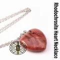 Collana con ciondolo a forma di cuore in rodonite rosa naturale e catena color argento - Rodocrosite con collana