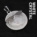 Unique round white quartz pendant necklace featuring a black rhinestone sunglasses design - White Crystal