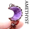Colgante de luna vintage artesanal de amatista con alambre de cobre y detalle estrella - Amatista