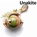 Gold dragon claw pendant with unakite stone bead and crystals - Unakite