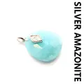 Light blue faceted Amazonite teardrop pendant with silver-toned evil eye charm detail - Silver Amazonite