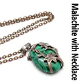 Vintage medieval style necklace with green malachite stone and double flower pendant - Malachite with Necklace