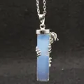 Translucent blue opal crystal pillar pendant necklace with cute silver frog design detail - Necklace Set / Opal