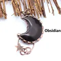 Collar con colgante de media luna vintage de obsidiana negra y bronce con estrella - Obsidiana