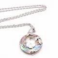 Elegant vintage-style circular shell pendant necklace featuring a carved white flower - Necklace Set / Abalone Shell