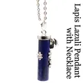 Lapis lazuli crystal pillar necklace with silver frog pendant accessory - Necklace Set / Lapis Lazuli