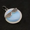Minimalist round opal pendant necklace with black rhinestone sunglasses design jewelry - Opal