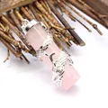Close-up detail of a rose quartz crystal pendant featuring an intricate silver dragon wrap - Dragon Style / Rose Quartz