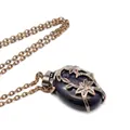 Exquisite vintage bronze floral pendant necklace with dark blue shimmering sandstone - Blue Goldstone