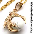 Golden dragon claw pendant necklace featuring a polished white howlite gemstone bead. - White Turquoise with Necklace