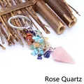 Rose quartz hexagonal cone keychain accessory featuring colorful healing crystal chips - Rose Quartz