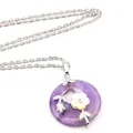 Elegant purple amethyst donut pendant necklace with delicate white shell flower detail. - Necklace Set / Purple Agate