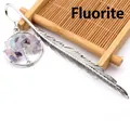 Marcapáginas de pluma con colgante árbol de la vida de cristal y piedra fluorita - Fluorita