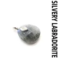 Handcrafted natural grey labradorite teardrop pendant featuring a silver evil eye charm accent - Silver Labradorite