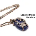 Vintage sodalite stone necklace with copper flower wrap pendant for men and women - Sodalite with Necklace