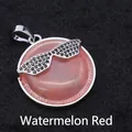 Watermelon red pendant necklace with a unique black rhinestone sunglasses design - Watermelon red