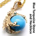 Detailed golden dragon claw pendant necklace featuring a polished blue turquoise bead - Blue Turquoise with Necklace