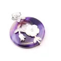 Exquisite purple agate stone pendant featuring white shell flower and silver floral designs - Pendant Only (Without Chain) / Purple Agate