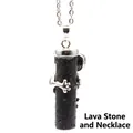 Natural black lava stone cylindrical pendant necklace featuring a silver frog charm - Lava Stone