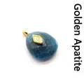 Teardrop blue apatite crystal pendant with gold-plated evil eye accent - Gold Apatite