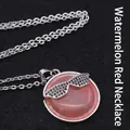 Watermelon red circular pendant necklace with black crystal sunglasses charm decoration - With Necklace / Watermelon red