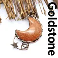 Colgante vintage de luna creciente de piedra dorada con dije de estrella en cobre antiguo - Piedra de Arena Dorada
