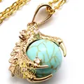 Golden dragon claw pendant necklace with a blue turquoise patterned bead variant - Green Turquoise with Necklace