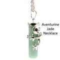 Silver climbing frog pendant on green aventurine crystal column with necklace - Aventurine Jade