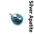 Natural blue apatite stone pendant with a very delicate silver evil eye motif charm - Silver Apatite