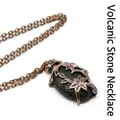 Vintage medieval lava stone necklace featuring double flower bronze pendant design - Volcanic Stone with Necklace