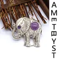 Vintage zilveren olifant hanger ketting met paarse amethist stenen versieringen - Amethist Stijl