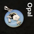 Light blue floral carved opalite donut pendant necklace for elegant women's jewelry - Pendant Only (Without Chain) / Opal