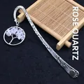 Vintage silver-tone metal bookmark featuring a rose quartz tree of life pendant - Rose Quartz