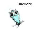 Colgante búho vintage con piedra turquesa y ojos de cristal negro para joyería - Turquesa