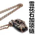 Vintage medieval style necklace featuring a double flower pendant with dark volcanic stone - Snowflake Obsidian with Necklace